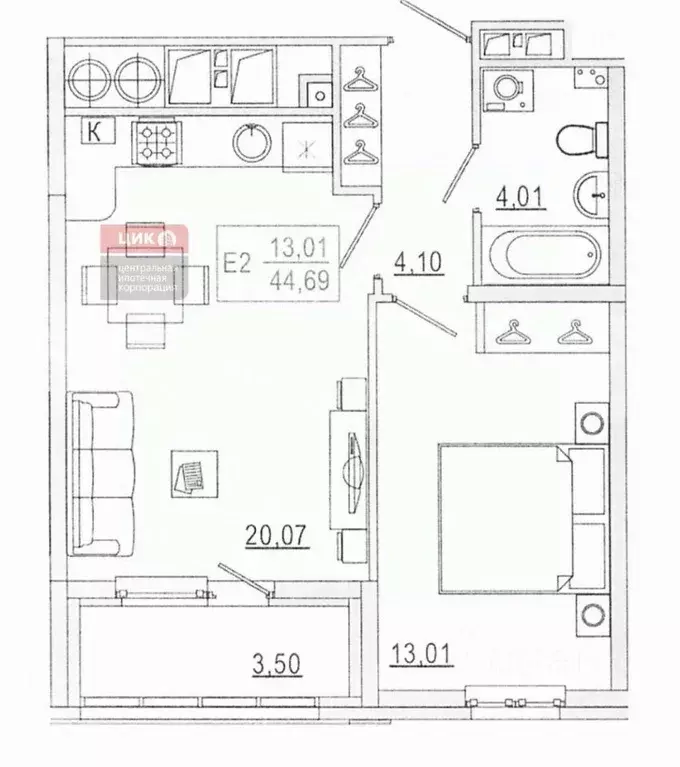 1-к кв. Рязанская область, Рязань ул. Земнухова, 3 (44.69 м) - Фото 2