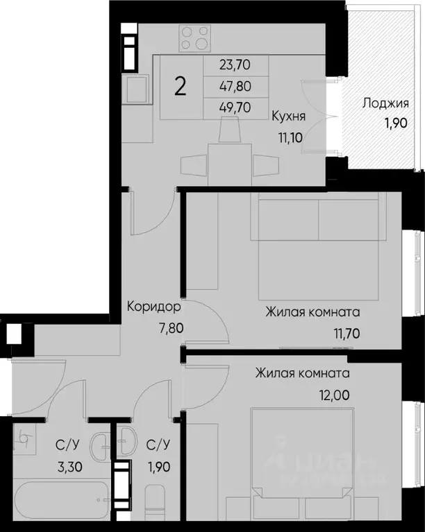 2-к кв. Татарстан, Зеленодольский район, Васильево муниципальное ... - Фото 0
