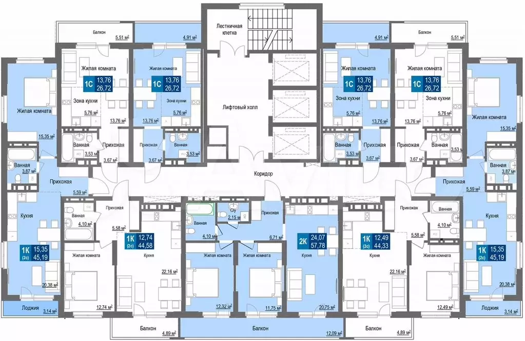 Квартира-студия, 26,7 м, 22/25 эт. - Фото 1