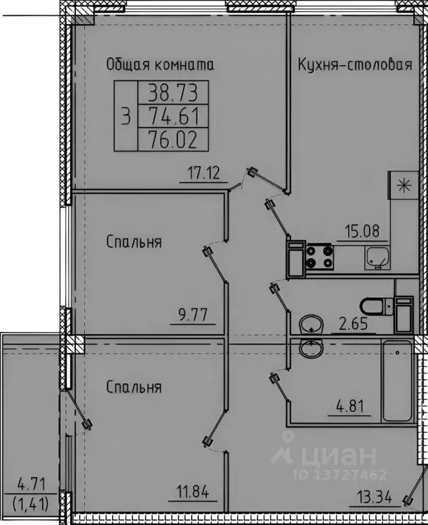 3-к кв. Пензенская область, Пенза ул. 65-летия Победы, 27 (74.6 м) - Фото 2