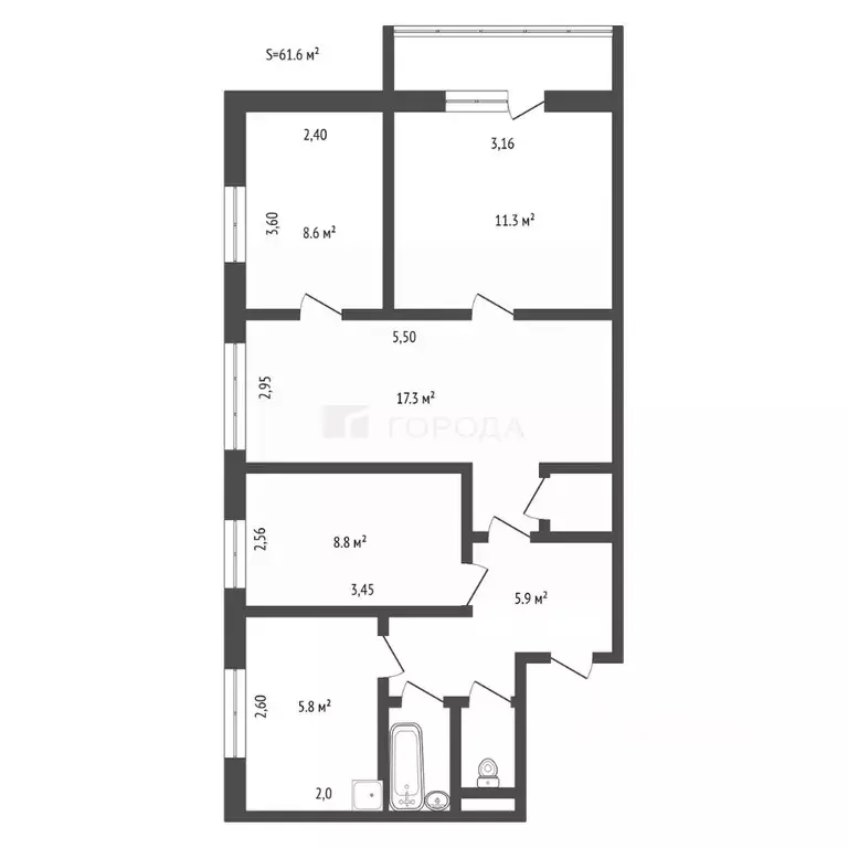 4-к кв. Алтайский край, Барнаул ул. Анатолия, 67 (61.6 м) - Фото 2