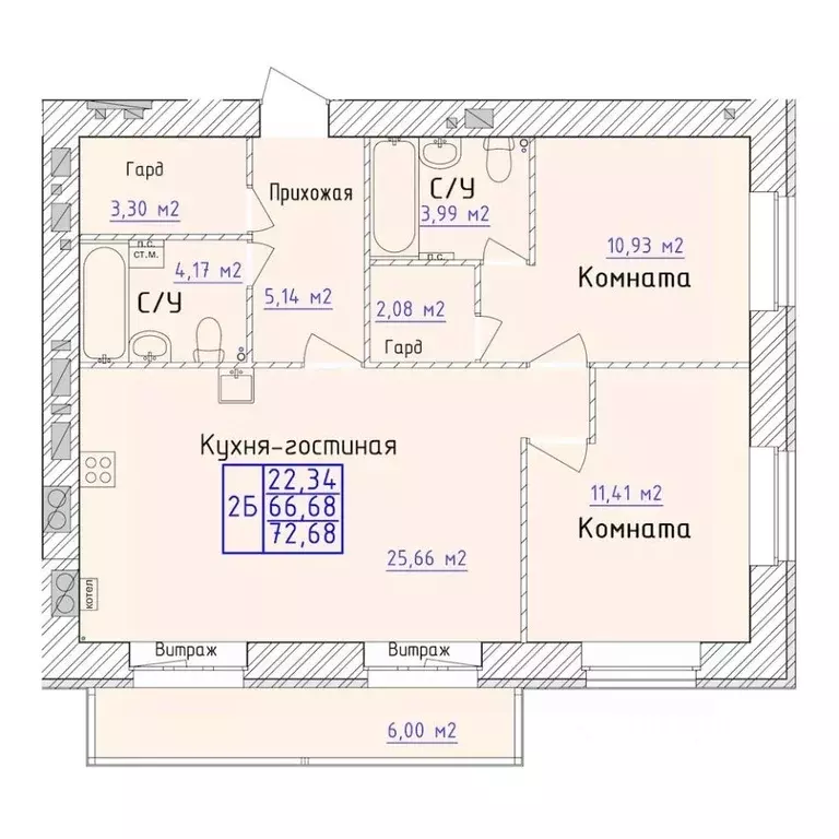 2-к кв. Ярославская область, Ярославль 1-й мкр,  (72.68 м) - Фото 0