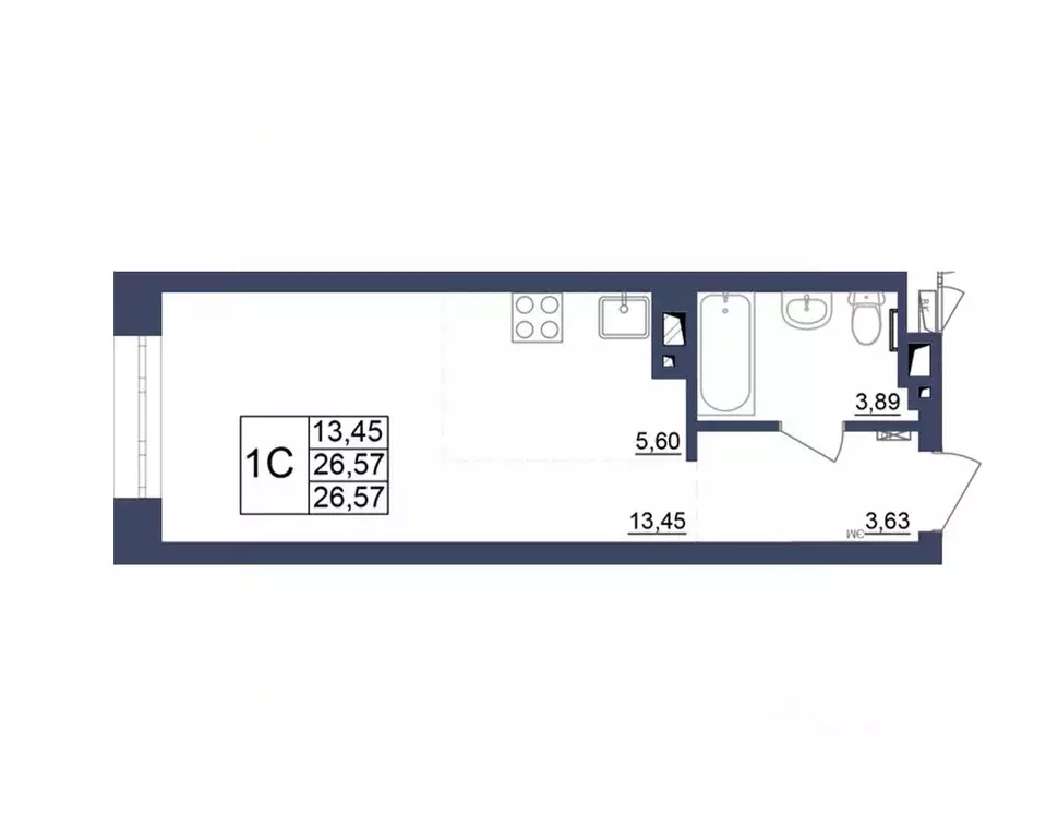 Студия Башкортостан, Уфа Космос жилой комплекс, лит1 (26.75 м) - Фото 1