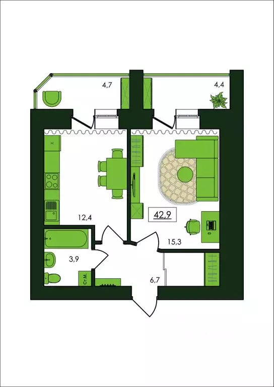 1-к кв. Амурская область, Благовещенск  (42.9 м) - Фото 1