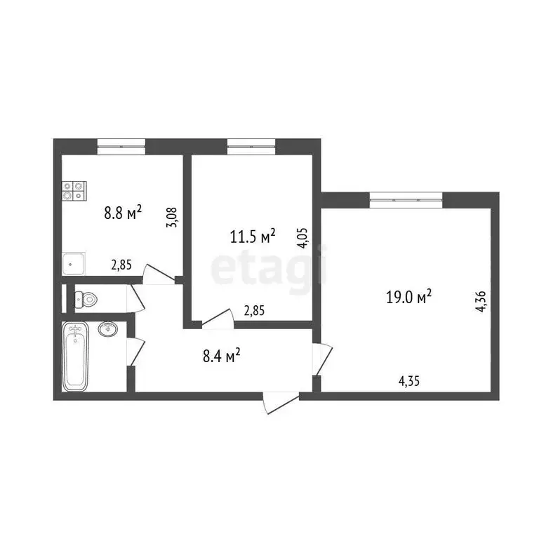 2-комнатная квартира: Тобольск, 10-й микрорайон, 39 (51.3 м) - Фото 1