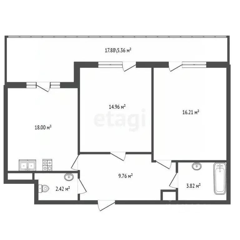 2-к кв. Санкт-Петербург бул. Балтийский, 4 (63.4 м) - Фото 2