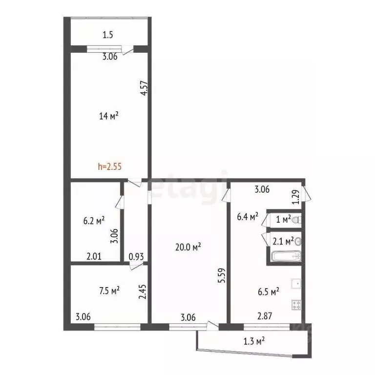 4-к кв. Мордовия, Саранск ул. Косарева, 3к1 (63.7 м) - Фото 0