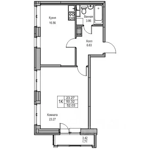 1-к кв. Санкт-Петербург ул. Ивинская, 5к2 (50.32 м) - Фото 1