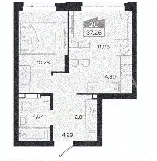 2-к кв. Томская область, Томск Сибирская ул., 83А (37.26 м) - Фото 1