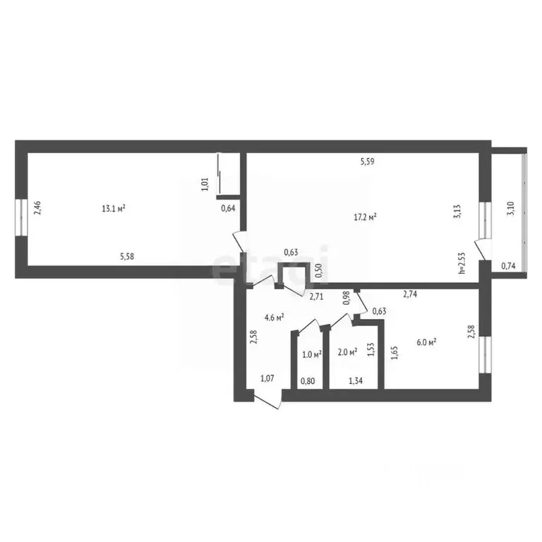 2-к кв. Амурская область, Шимановск Комсомольская ул., 32 (44.7 м) - Фото 2