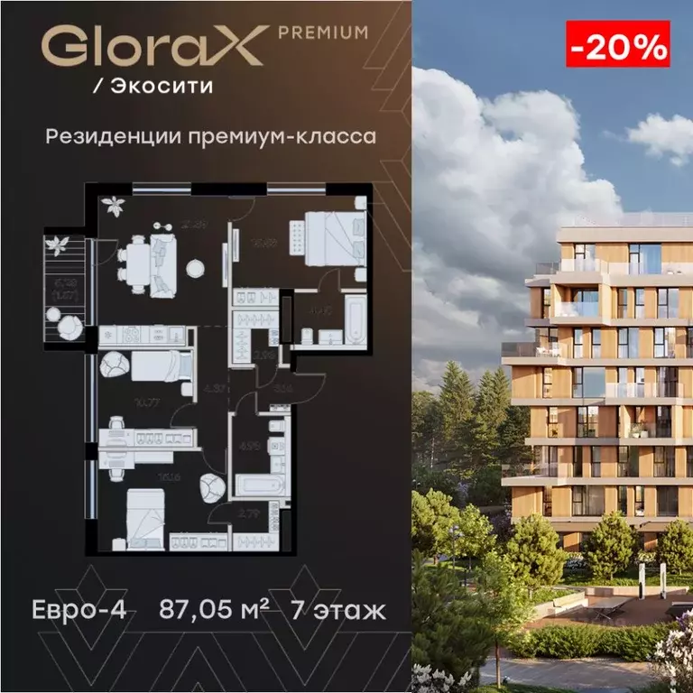 3-к кв. Татарстан, Казань Глоракс Премиум Экосити жилой комплекс ... - Фото 1