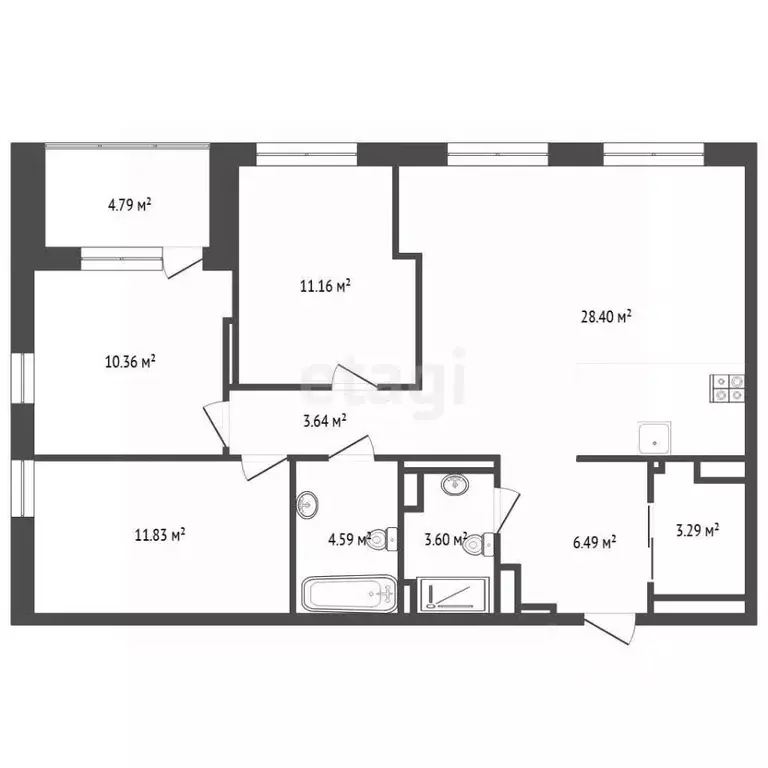 3-к кв. Тюменская область, Тюмень ул. Краснооктябрьская, 8 (84.0 м) - Фото 1