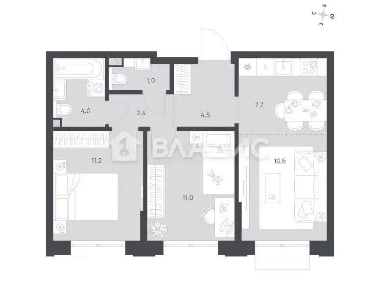3-комнатная квартира: Благовещенск, Заводская улица, 4/6 (53.3 м) - Фото 1