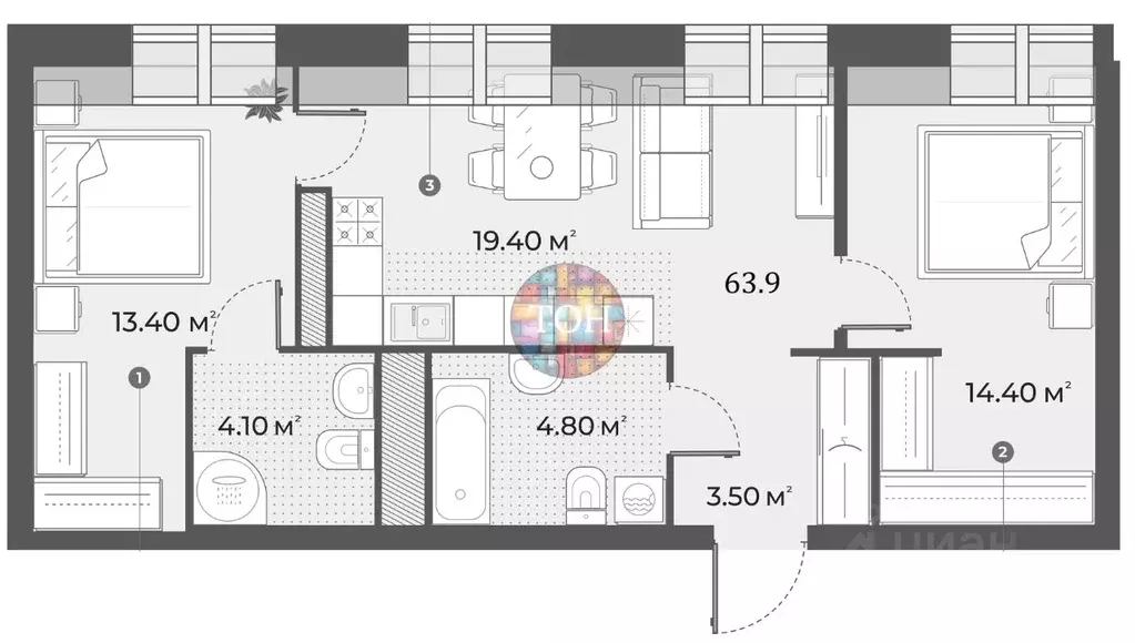 2-к кв. Санкт-Петербург Зеленогорская ул., 3 (63.9 м) - Фото 1