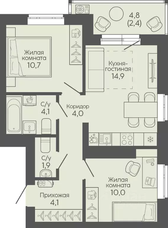 2-к кв. Волгоградская область, Волгоград Трехгорная ул., 27 (52.1 м) - Фото 1