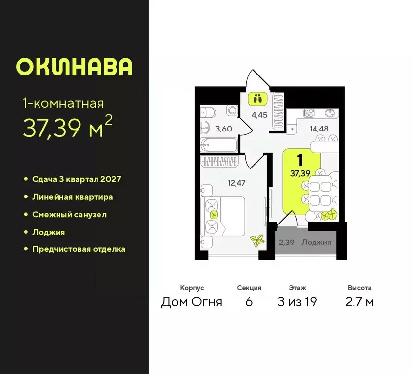 1-к кв. Тюменская область, Тюмень Окинава жилой комплекс (37.39 м) - Фото 0