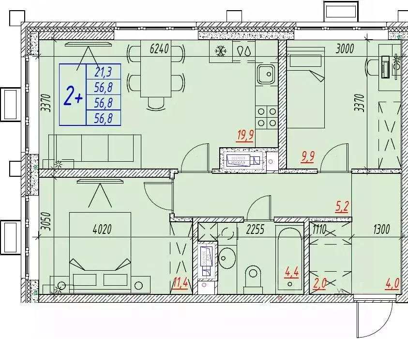 3-к кв. Астраханская область, Астрахань ул. Бэра, 29 (56.8 м) - Фото 2