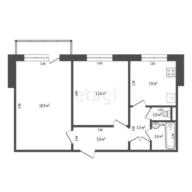 2-комнатная квартира: Калининград, бульвар Любови Шевцовой, 76 (52.5 ... - Фото 1