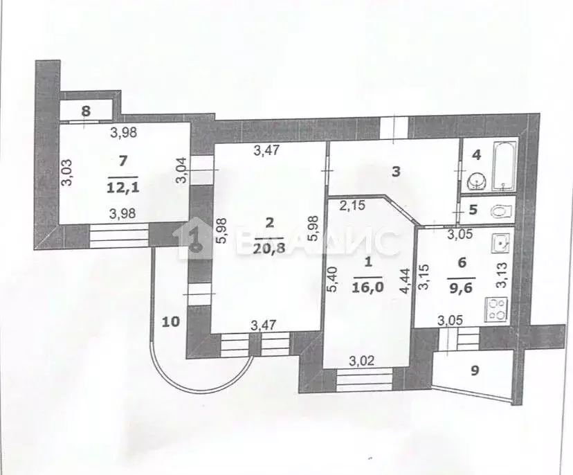 3-к кв. Белгородская область, Белгород ул. Щорса, 36а (73.1 м) - Фото 2