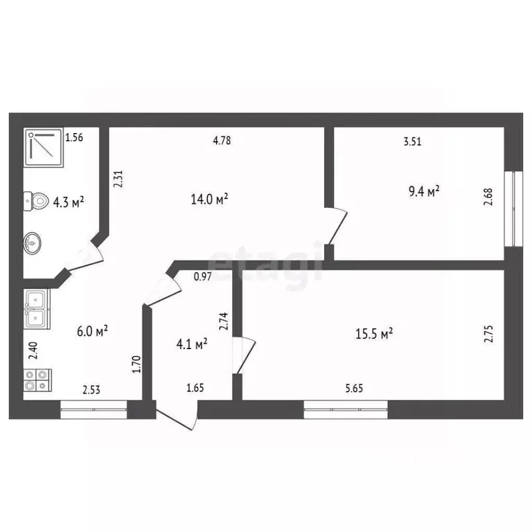 3-к кв. Крым, Бахчисарай ул. Гагарина, 9 (53.3 м) - Фото 2