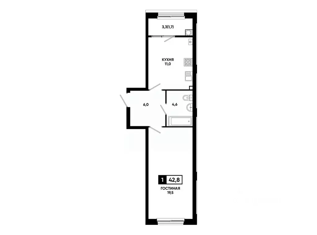 1-к кв. Ставропольский край, Ставрополь ул. Доваторцев, 179Гк1 (42.8 ... - Фото 1