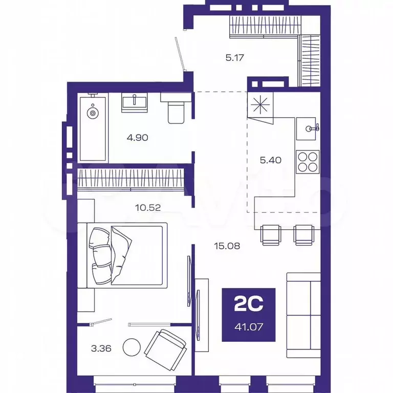 2-к. квартира, 42,5 м, 8/8 эт. - Фото 0