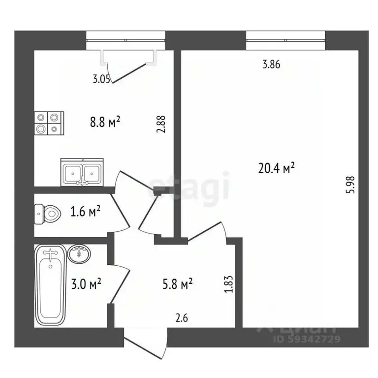 1-к кв. Архангельская область, Новодвинск ул. 50-летия Октября, 31 ... - Фото 1
