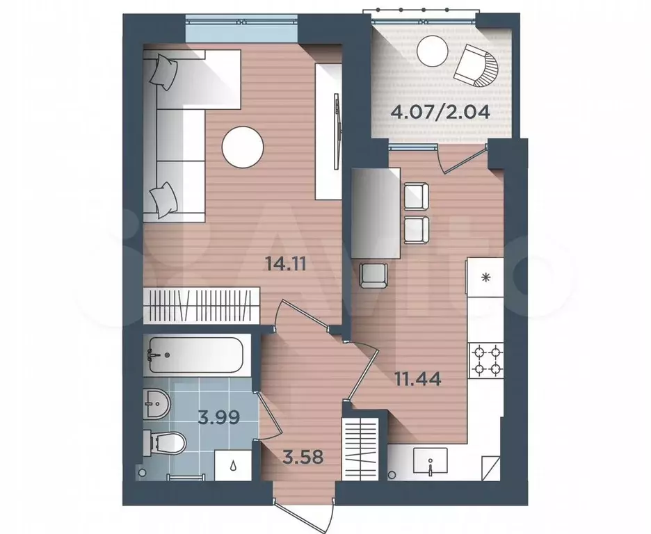 1-к. квартира, 35 м, 2/4 эт. - Фото 0