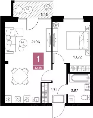 1-к кв. Рязанская область, Рязань Забайкальская ул. (42.4 м) - Фото 1