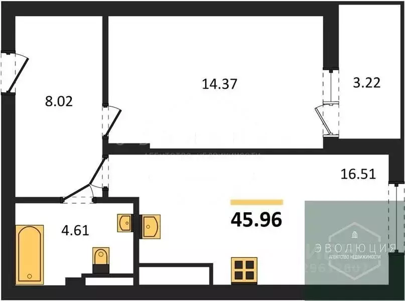 1-к кв. Калининградская область, Гурьевский муниципальный округ, пос. ... - Фото 1