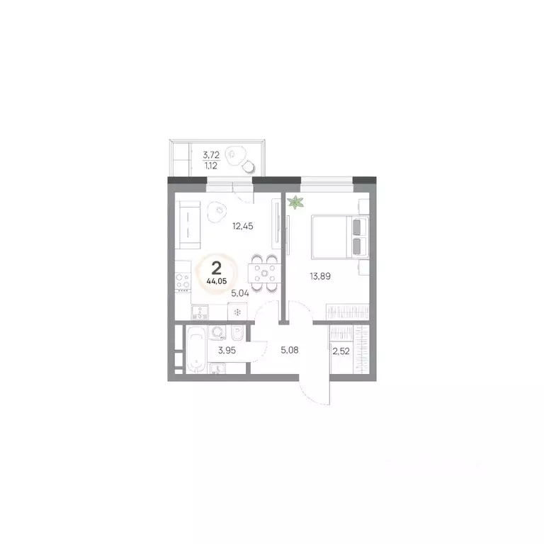 2-к кв. Красноярский край, Красноярск Азовская ул., 1/1 (44.05 м) - Фото 1