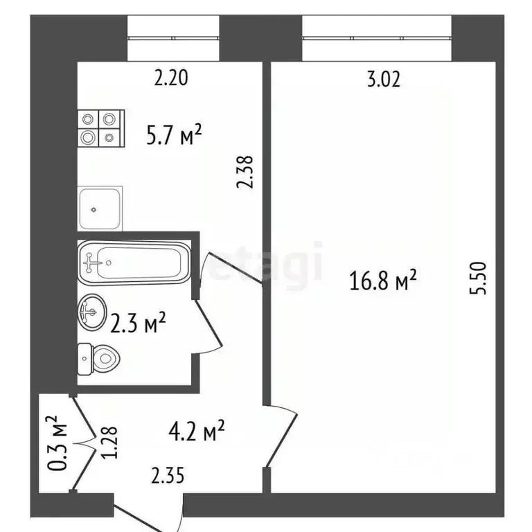 1-к кв. Татарстан, Альметьевск ул. Гафиатуллина, 22А (29.9 м) - Фото 1