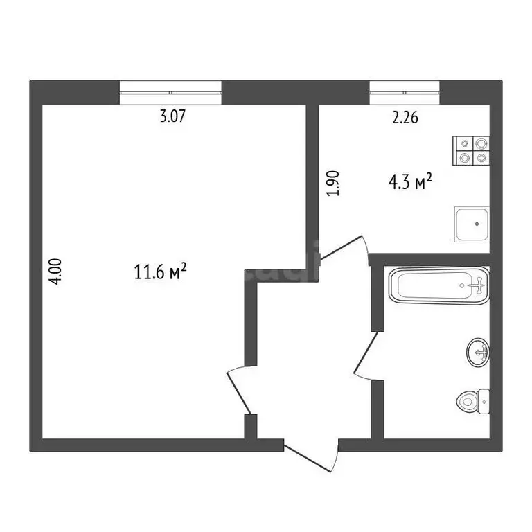 1-комнатная квартира: Тюмень, улица Ватутина, 14 (20.9 м) - Фото 1