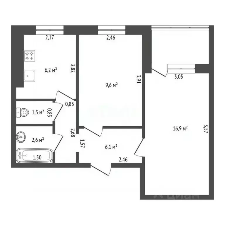 2-к кв. Башкортостан, Уфа ул. Юрия Гагарина, 60/1 (43.0 м) - Фото 2