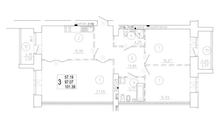 3-к кв. Омская область, Омск Старгород мкр, ул. Нагибина, 44 (101.4 м) - Фото 1