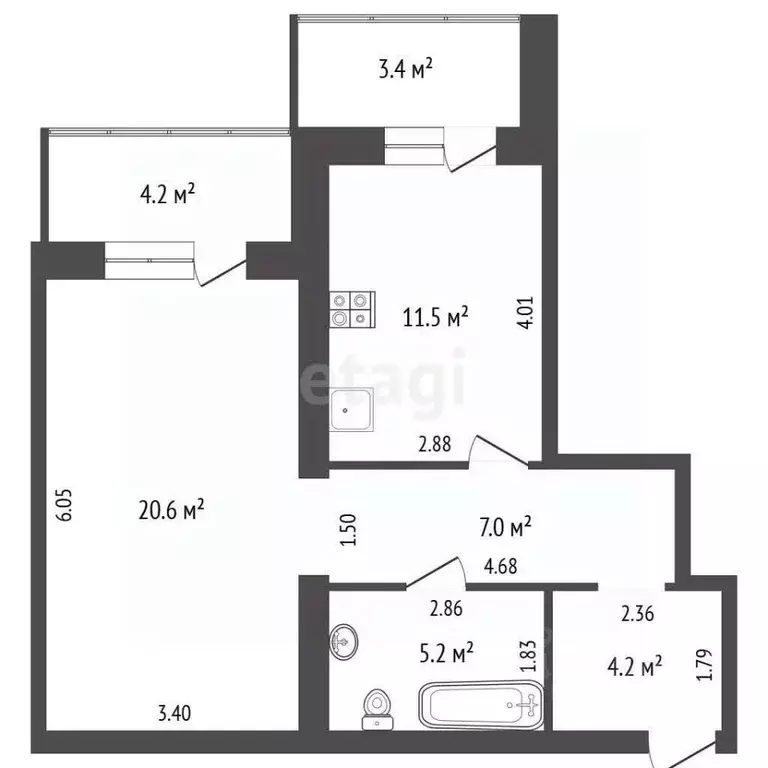 1-к кв. Самарская область, Самара ул. Губанова, 20а (56.1 м) - Фото 2