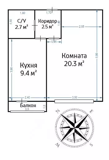 1-к кв. москва союзный просп, 8к1 (34.9 м) - Фото 1