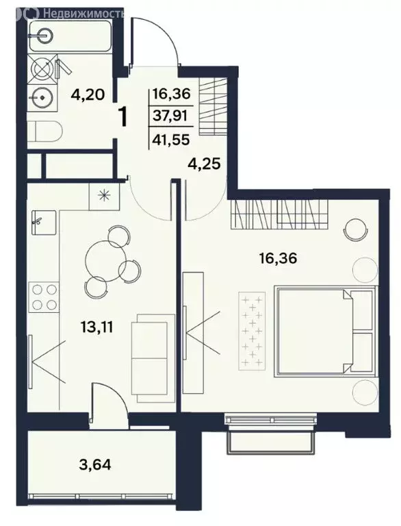 1-комнатная квартира: Пенза, Электрический проезд, 7 (41.5 м) - Фото 1