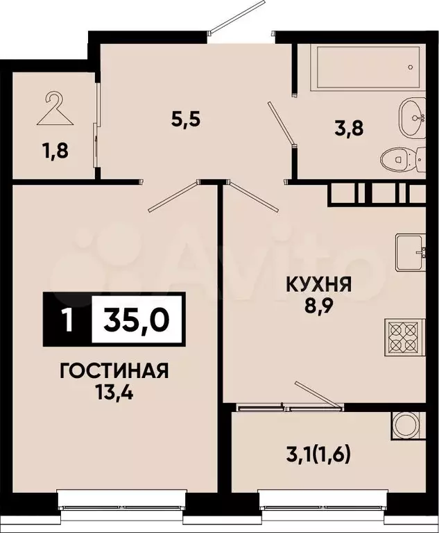 1-к. квартира, 35 м, 3/12 эт. - Фото 0
