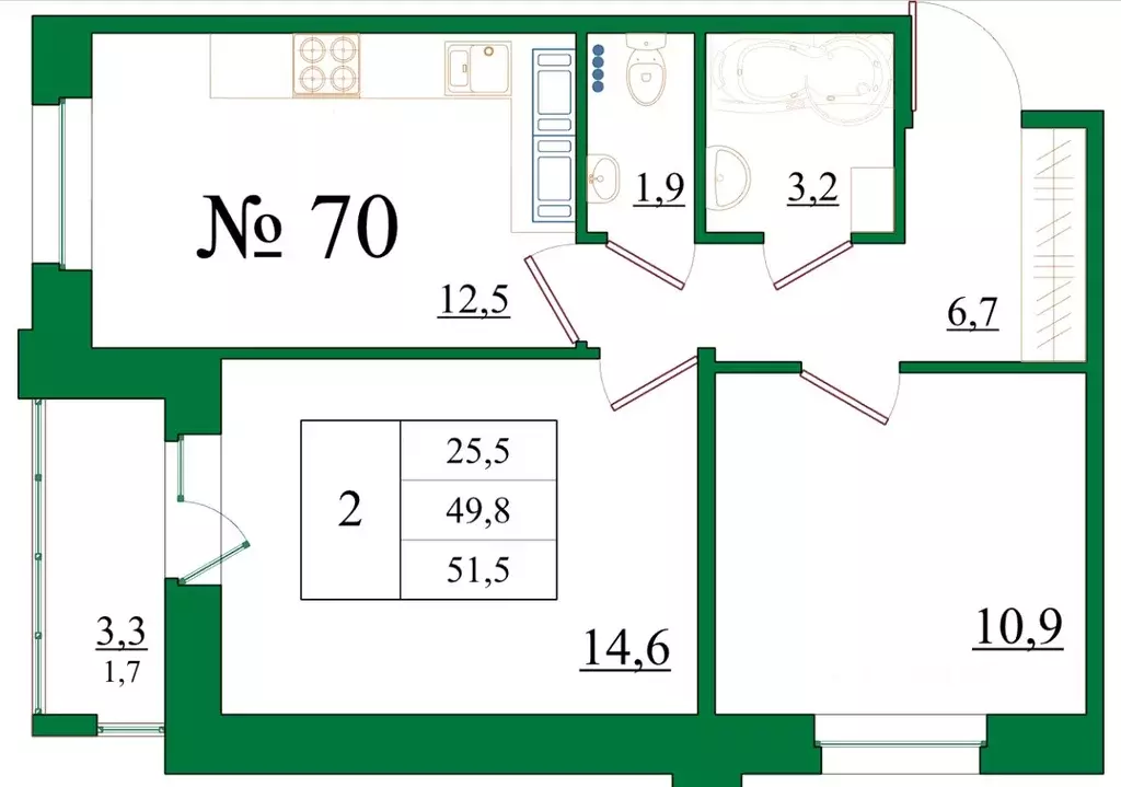 2-к кв. Ленинградская область, Гатчина Красносельское ш., 4А (51.5 м) - Фото 1