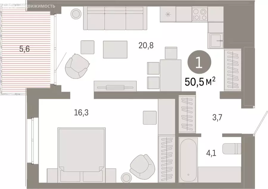 1-комнатная квартира: Екатеринбург, улица Советских Женщин (50.4 м) - Фото 0