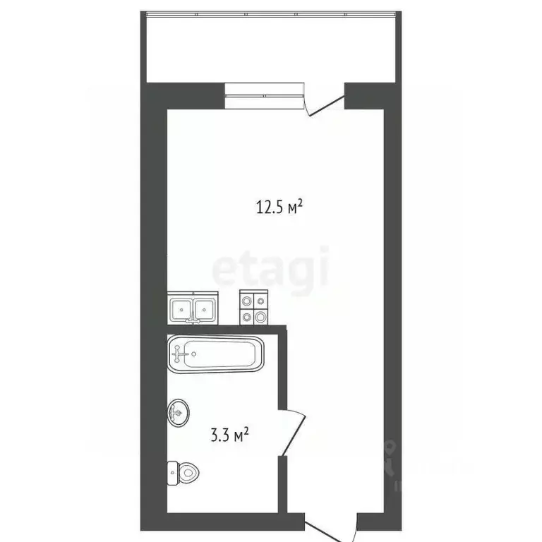 Студия Тюменская область, Тюмень ул. Новоселов, 115 (16.7 м) - Фото 1