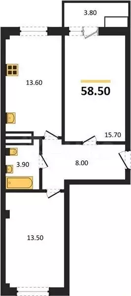 2-к. квартира, 58,5 м, 3/9 эт. - Фото 1