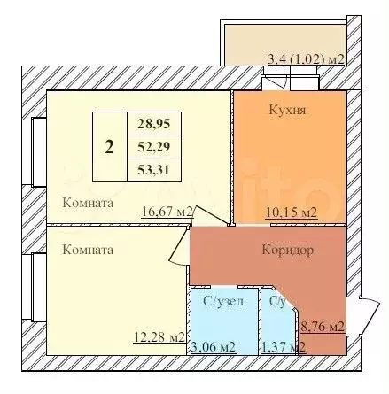 2-к. квартира, 53,3 м, 5/5 эт. - Фото 0