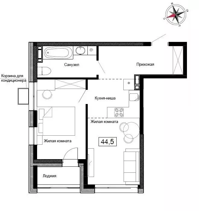 Квартира-студия: Новый, улица Ленина, 6с1 (44.5 м) - Фото 1