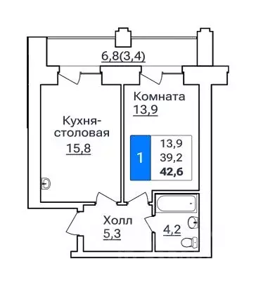 1-к кв. Амурская область, Благовещенск ул. Горького, 205 (42.6 м) - Фото 0