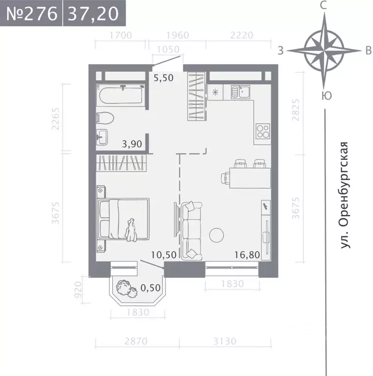 1-к кв. Татарстан, Казань ул. Шишкина (37.2 м) - Фото 1