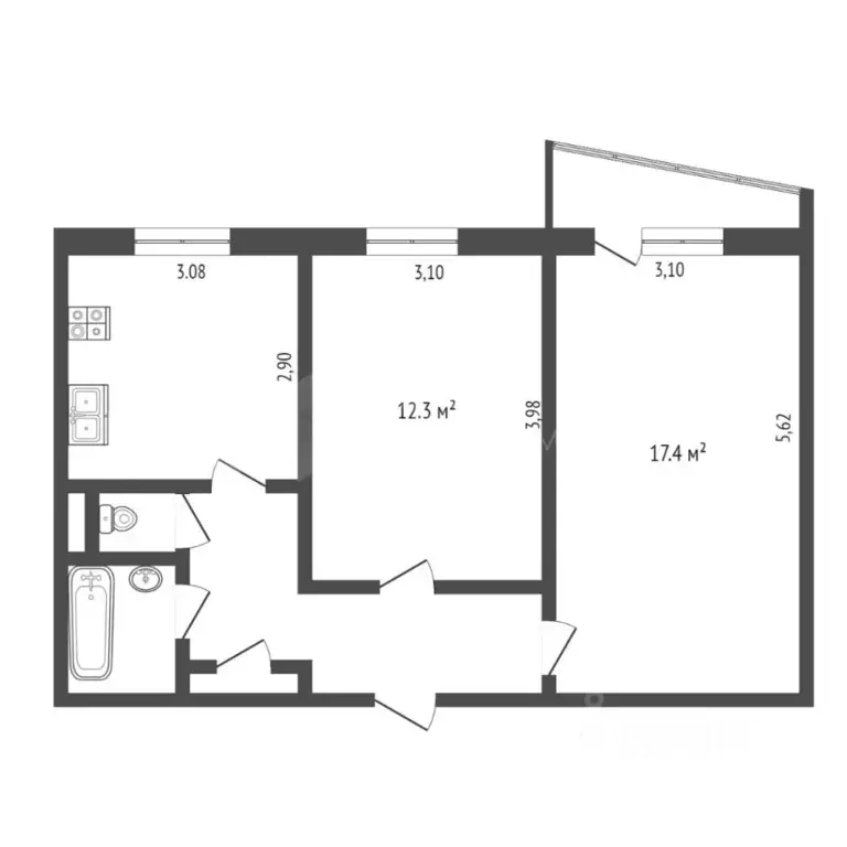 2-к кв. Тюменская область, Тюмень ул. Пермякова, 54 (50.7 м) - Фото 1