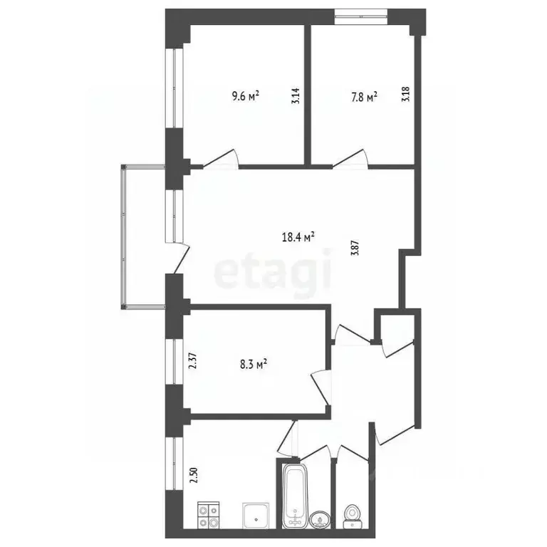 4-к кв. Калужская область, Калуга Привокзальная ул., 9к1 (59.0 м) - Фото 2