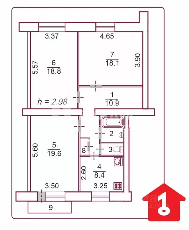 3-к кв. Омская область, Омск ул. Ленина, 53 (81.2 м) - Фото 1